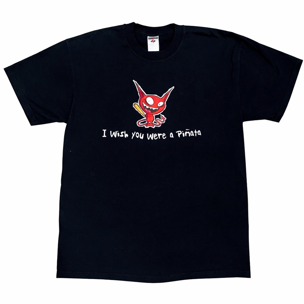 Funny Graphic T-Shirt “I Wish You Were a Piñata” Black Tee Size L